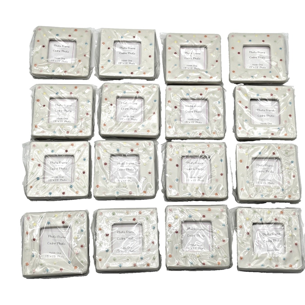 Lot Of 16 KATE ASPEN 3 1/2" x 3 1/2" SQUARE BABY POLKA DOTS PICTURE FRAMES~NIP